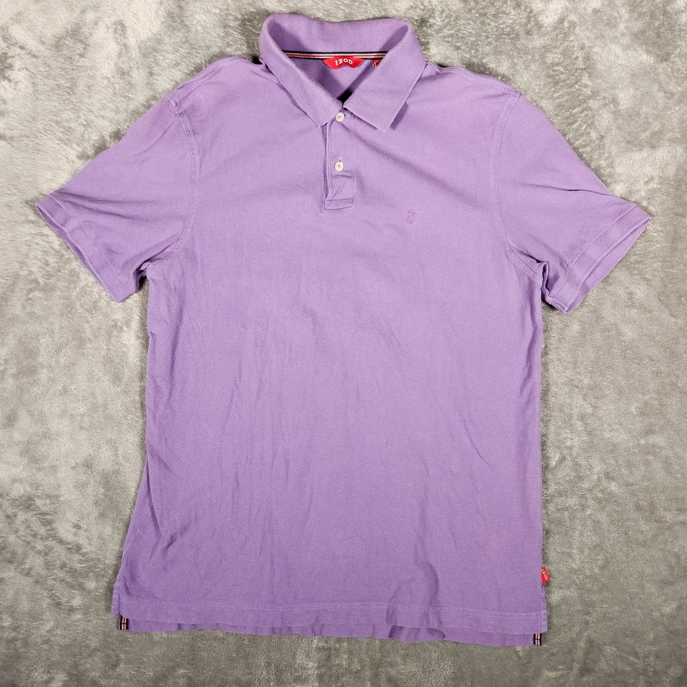 IZOD Polo Shirt Mens Large Purple Excellent Pique Knit Short Sleeve 90772